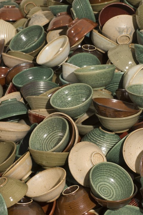 Thomas Edwards nested bowls green, blue, red, white